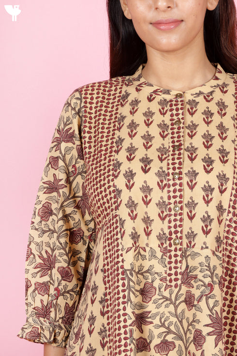 Cambric Cotton  Dress In Block Print